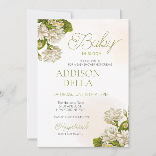 Floral Baby in Bloom Shower Gender neutral Invitation (Front)