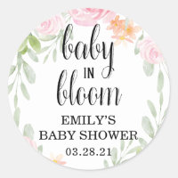 Floral Baby in Bloom Stickers, Baby Shower Favor Classic Round Sticker