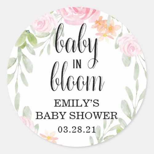 Floral Baby in Bloom Stickers Baby Shower Favor Classic Round Sticker