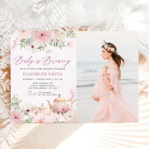Floral Baby is Brewing Tea Party Baby Shower Photo Invitation