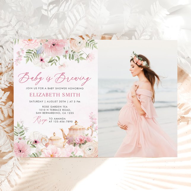 Floral Baby is Brewing Tea Party Baby Shower Photo Invitation (Creator Uploaded)