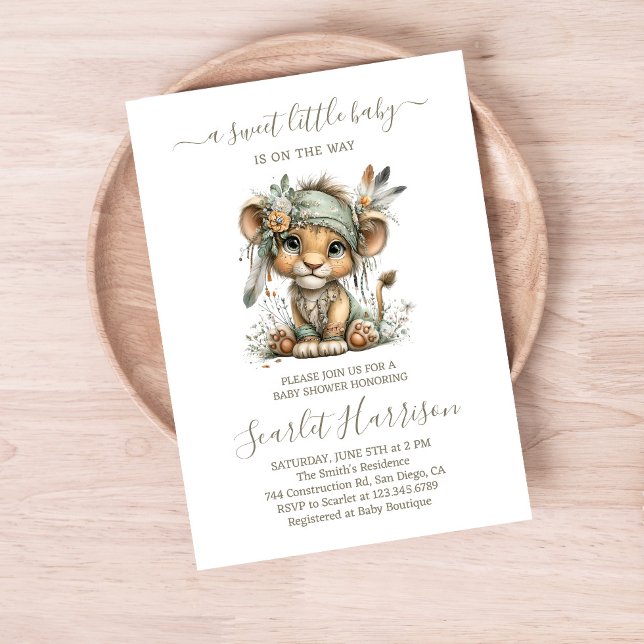 Floral baby lion Baby Shower Invitation (Creator Uploaded)