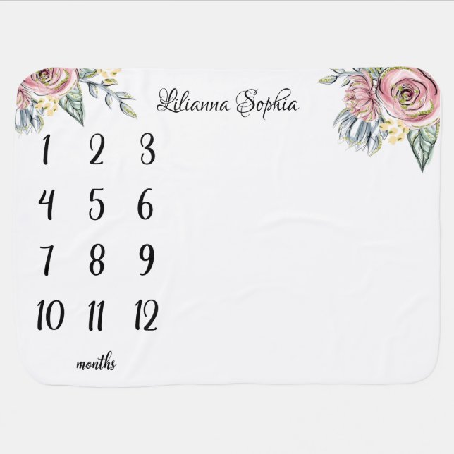 Floral Baby Milestone Blanket Monthly Baby Blanket (Horizontal)