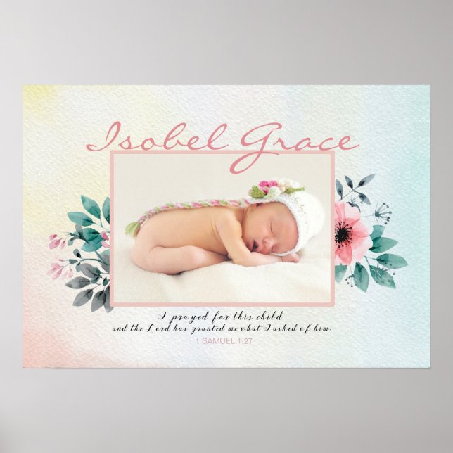 Floral Baby Photo Frame with Bible Verse Poster (Front)