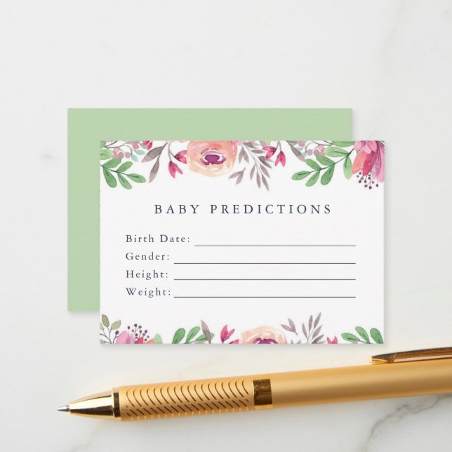 Floral Baby Predictions and Well Wishes Activity Enclosure Card (Front/Back In Situ)