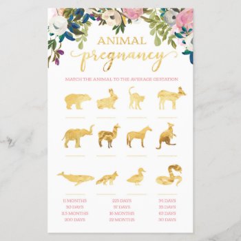 Floral Baby Shower Baby Animal Pregnancy Game by joyonpaper at Zazzle