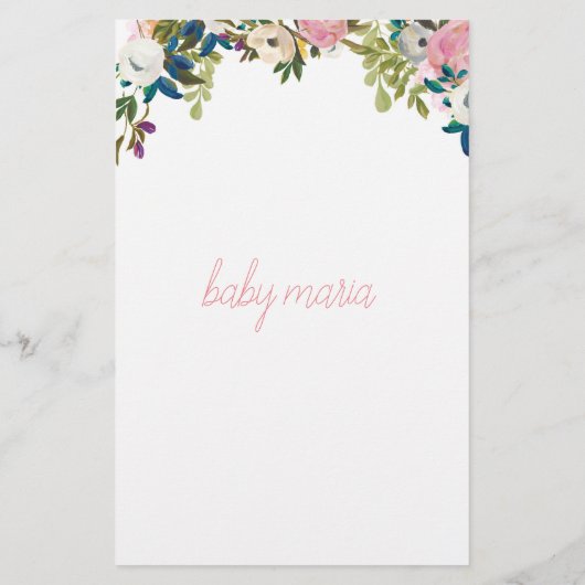 Floral Baby Shower Baby Animal Pregnancy Game (Back)