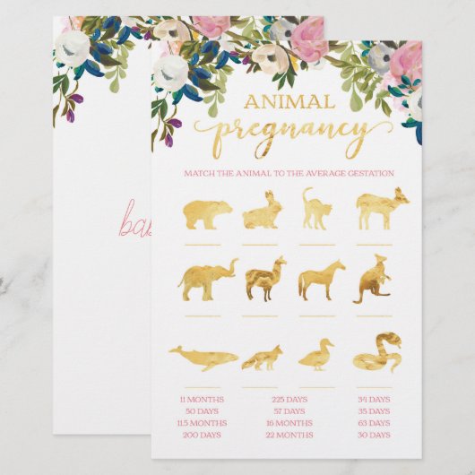 Floral Baby Shower Baby Animal Pregnancy Game (Front/Back)