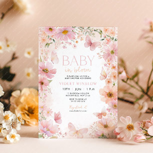 Floral Baby Shower Baby in Bloom Pink Pink Peach Invitation