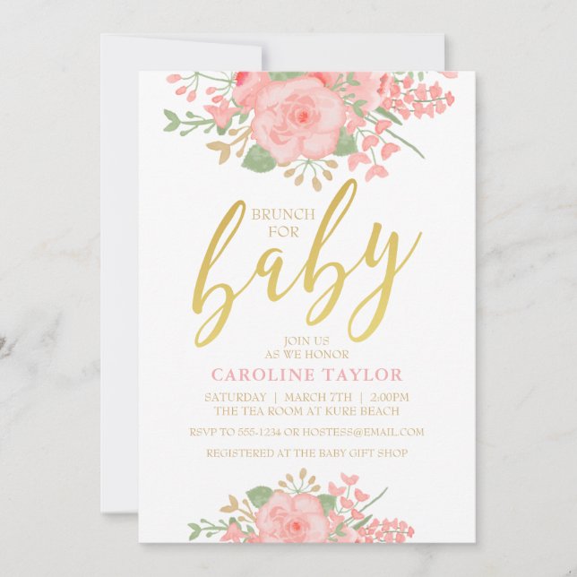 Floral Baby Shower Blush Pink Gold Invitation (Front)
