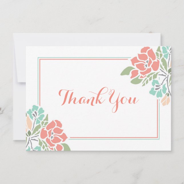 Floral Baby Shower Coral Teal Thank You Card (Front)