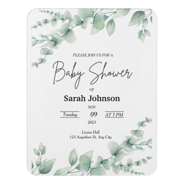 Floral Baby Shower  Door Sign (Contemporary Vert)