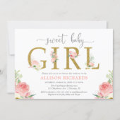 Floral baby shower, elegant blush pink gold girl invitation (Front)