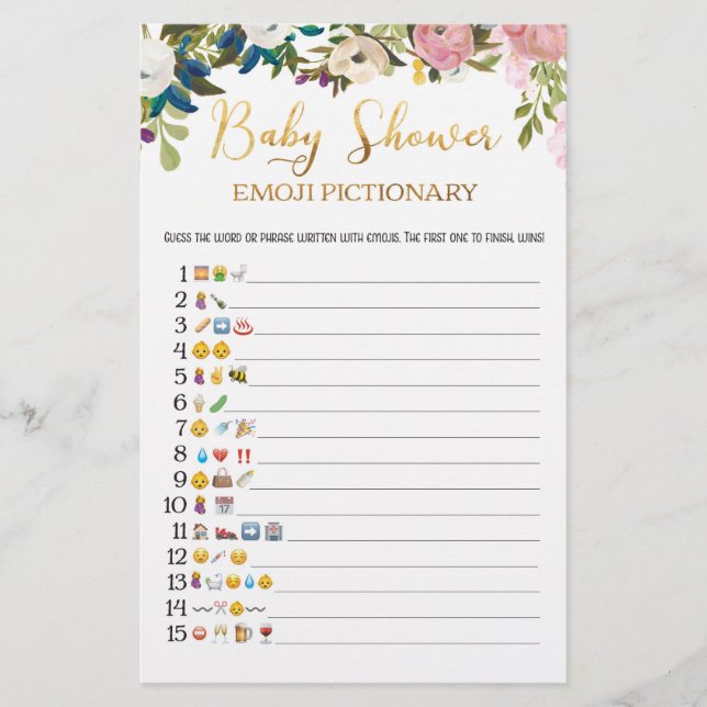 Floral Baby Shower Emoji Game (Front)