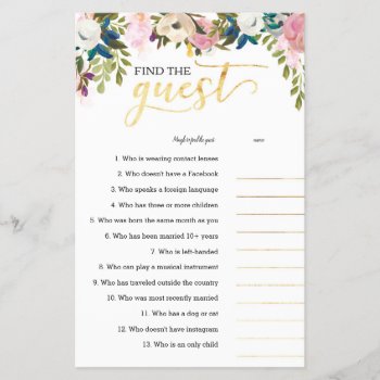 Floral Baby Shower Find The Guest Icebreaker Game by joyonpaper at Zazzle