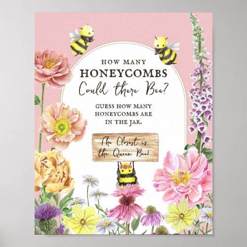 Floral Baby Shower Game Guess How Many Honeycombs  Poster