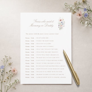 Floral Baby Shower Game Guess Who Said It Card