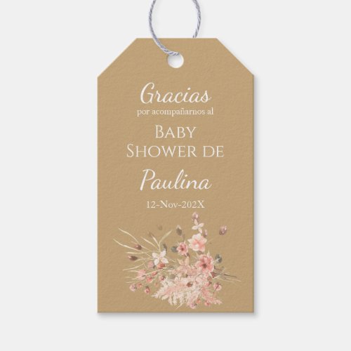 Floral Baby Shower Girl Gift Tags Spanish