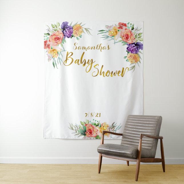 Floral Baby Shower Gold Backdrop Photo Booth (In Situ)