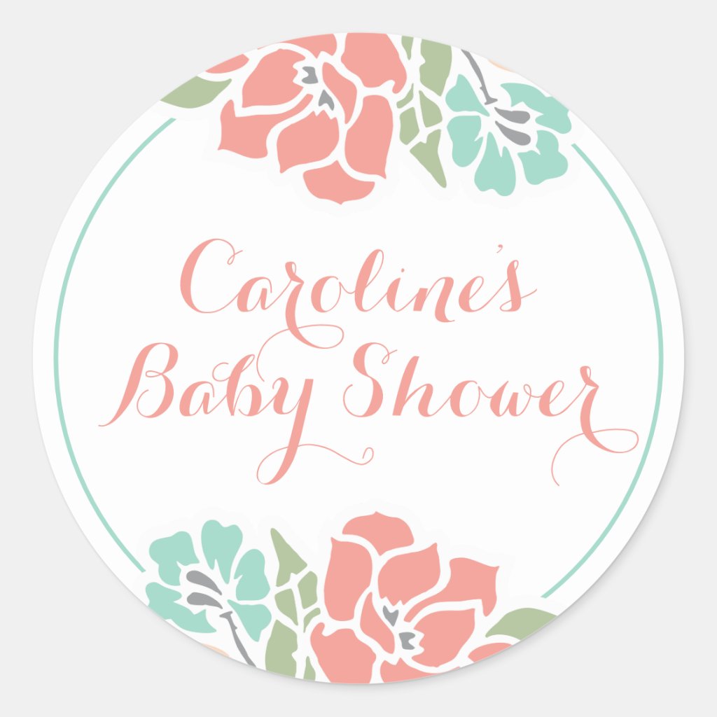 Floral Baby Shower in Coral and Teal Classic Round Sticker
