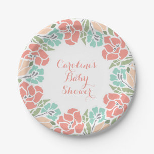 Floral Baby Shower in Coral and Teal Paper Plates