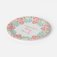 Floral Baby Shower in Coral and Teal Paper Plates Zazzle