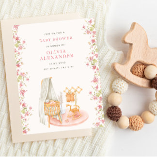 Floral Baby shower in nursery pinky watercolor Invitation