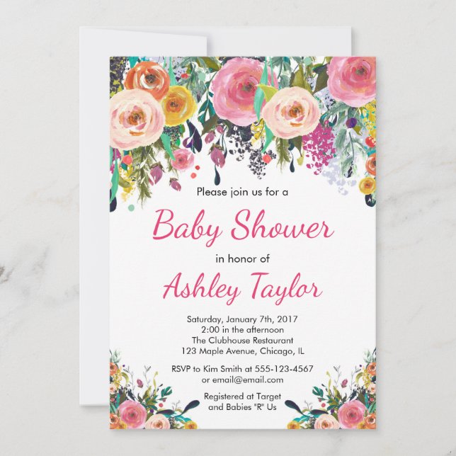 Floral baby shower invitation (Front)