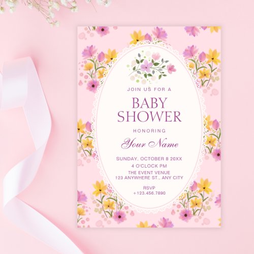 Floral baby shower invitation