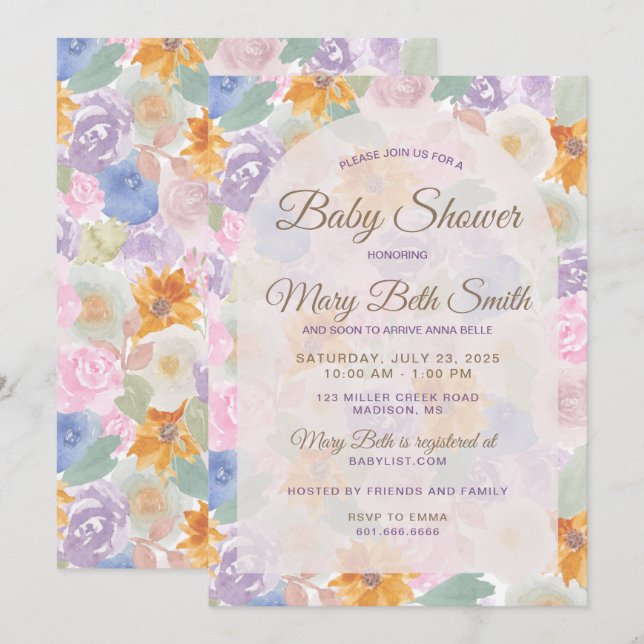 Floral Baby Shower Invitation (Front/Back)