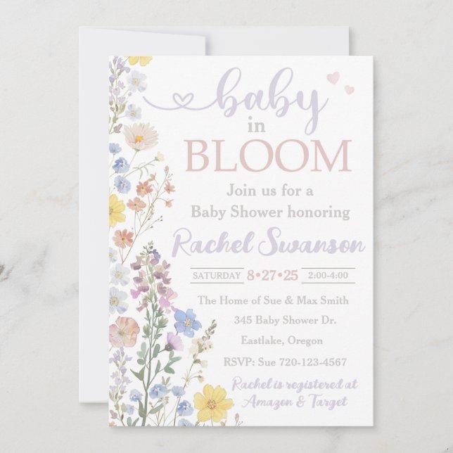 Floral Baby Shower Invitation, Baby in Bloom Invitation (Front)