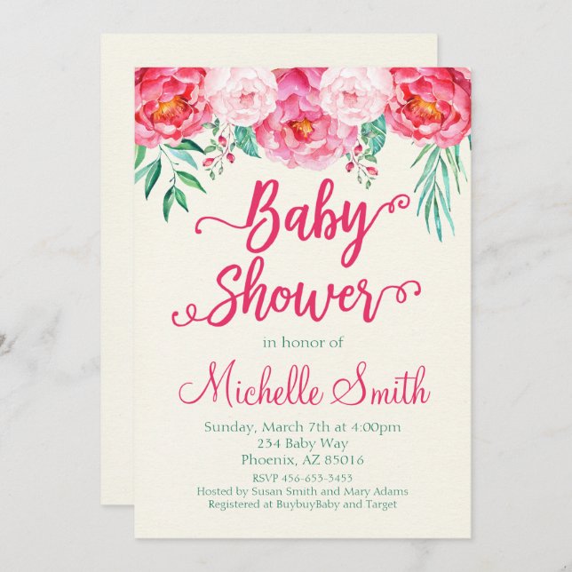 Floral Baby Shower Invitation, Baby Shower Invite (Front/Back)