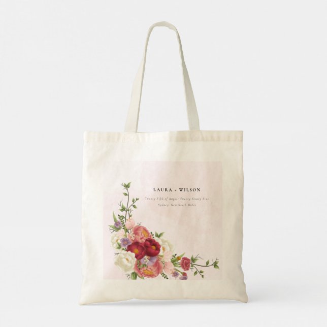 Floral Baby Shower Invitation – Elegant Pink & Blo Tote Bag (Back)