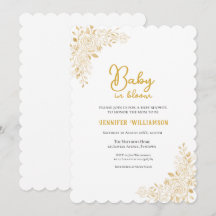 Floral Baby Shower invitation, gold tones