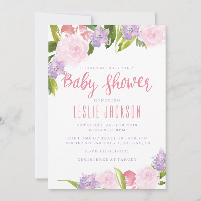 Floral Baby Shower Invitation Watercolor Flowers (Front)