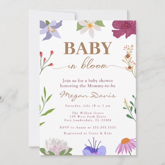Floral Baby Shower Invitations Baby in Bloom (Front)