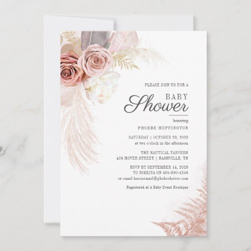 Floral Baby Shower Pampas Grass Boho Terracotta Invitation