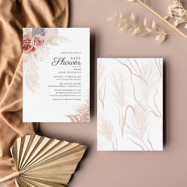 Floral Baby Shower Pampas Grass Boho Terracotta Note Card (Creator Uploaded)
