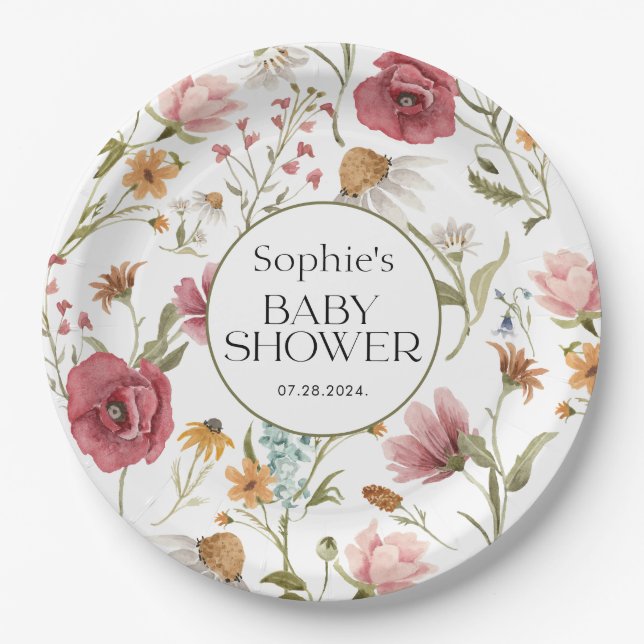 Floral Baby Shower  Paper Plates (Front)