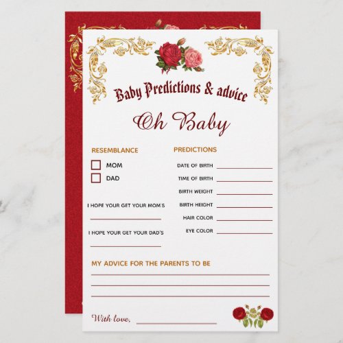 Floral Baby Shower Photo Predictions  Advice Card