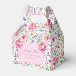 Floral Baby Shower Pink Garden Flowers Butterflies Favor Boxes