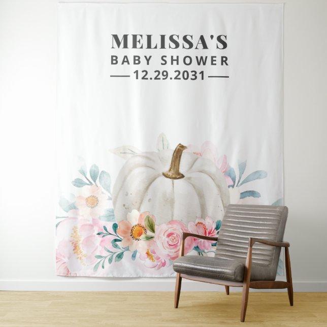 Floral Baby Shower Pink Roses Pumpkin Backdrop (In Situ)