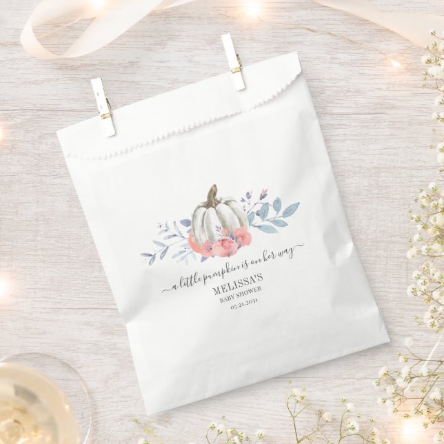 Floral Baby Shower Pink Roses Pumpkin Favor Bag (Clipped)