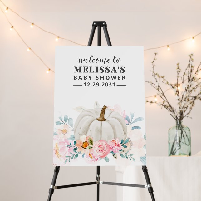 Floral Baby Shower Pink Roses Pumpkin Foam Board (In Situ (Stand))