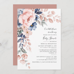 Floral Baby Shower Pink Watercolor Script Greenery Invitation
