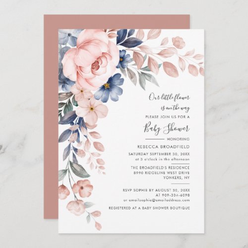 Floral Baby Shower Pink Watercolor Script Greenery Invitation