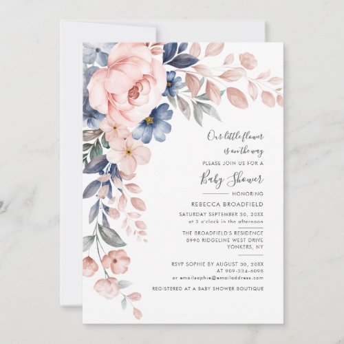 Floral Baby Shower Pink Watercolor Script Greenery Invitation