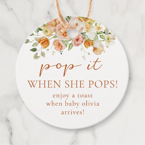 Floral Baby Shower Pop It When She Pops Favor Tags