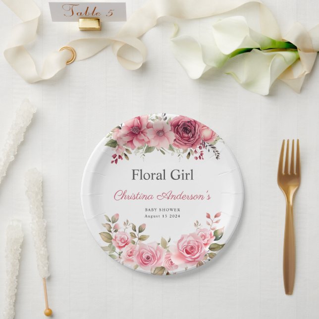 Floral Baby Shower Rose Colorful Paper Plates (Wedding)