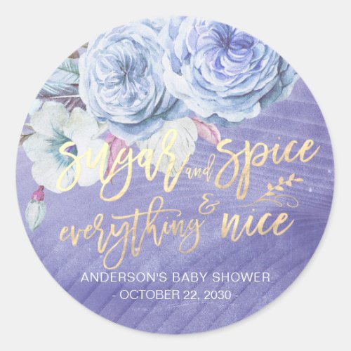 Floral Baby Shower Sugar  Spice  Everything Nice Classic Round Sticker